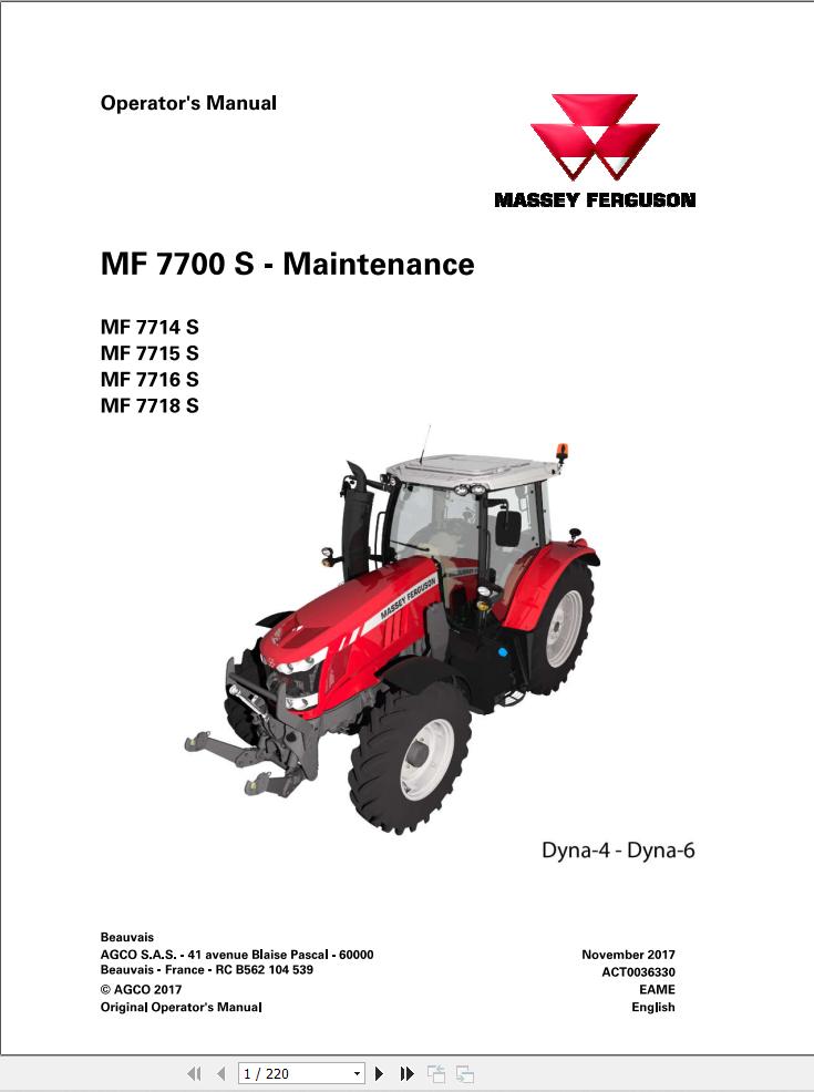 Massey Ferguson 7714S 7715S 7716S 7718S Dyna 4 6 Operation Manual 1