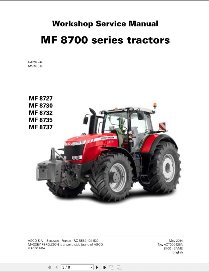 Massey Ferguson 8727 8730 8732 8735 8737 Workshop Service Manual ACT000426C 1