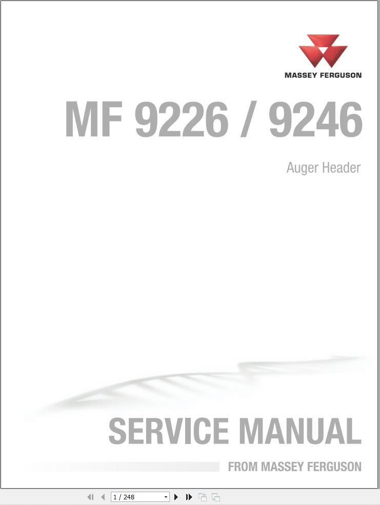 Massey Ferguson Auger Header 9226 9246 Workshop Manual 4283613M1 1