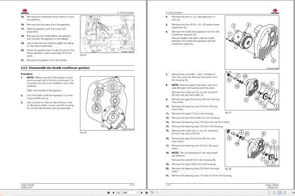 Massey Ferguson Auger Header 9226 9246 Workshop Manual 4283613M1 2