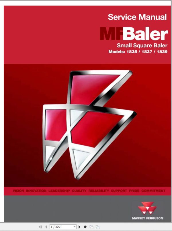 Massey Ferguson Baler 1835 1837 1839 Service Manual 4283490M1 1