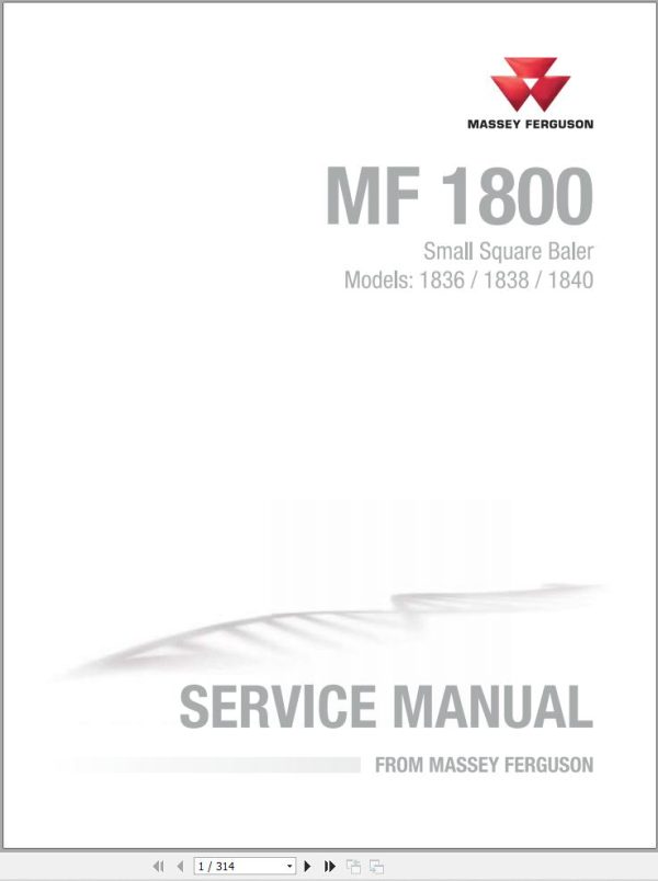 Massey Ferguson Baler 1836 1838 1840 Service Manual 4283565M1 1
