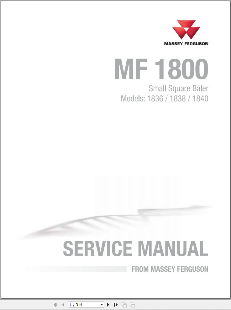 Massey Ferguson Baler 1836 1838 1840 Service Manual 4283565M1 1