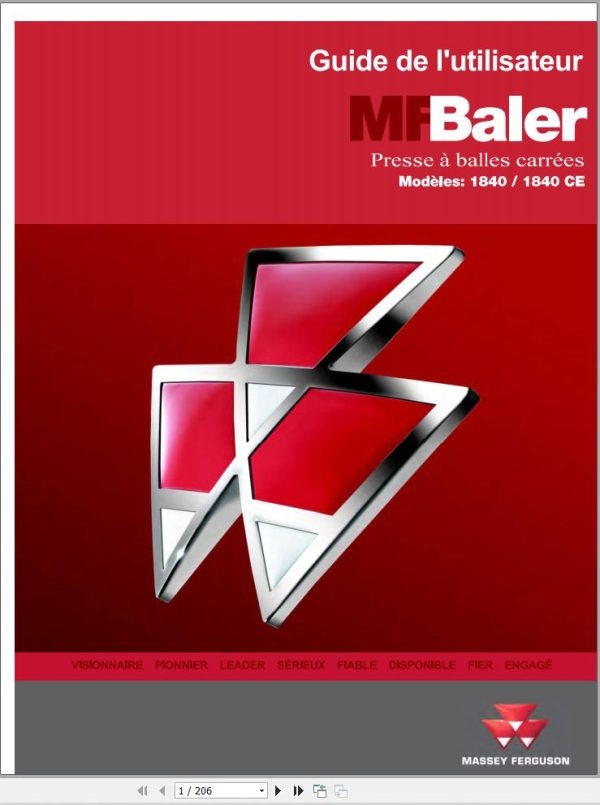 Massey Ferguson Baler 1840 1840CE Operator Manual 700741550A FR 1