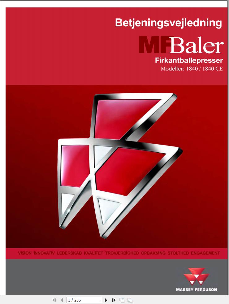 Massey Ferguson Baler 1840 1840CE Operator Manual 79035882A DA 1