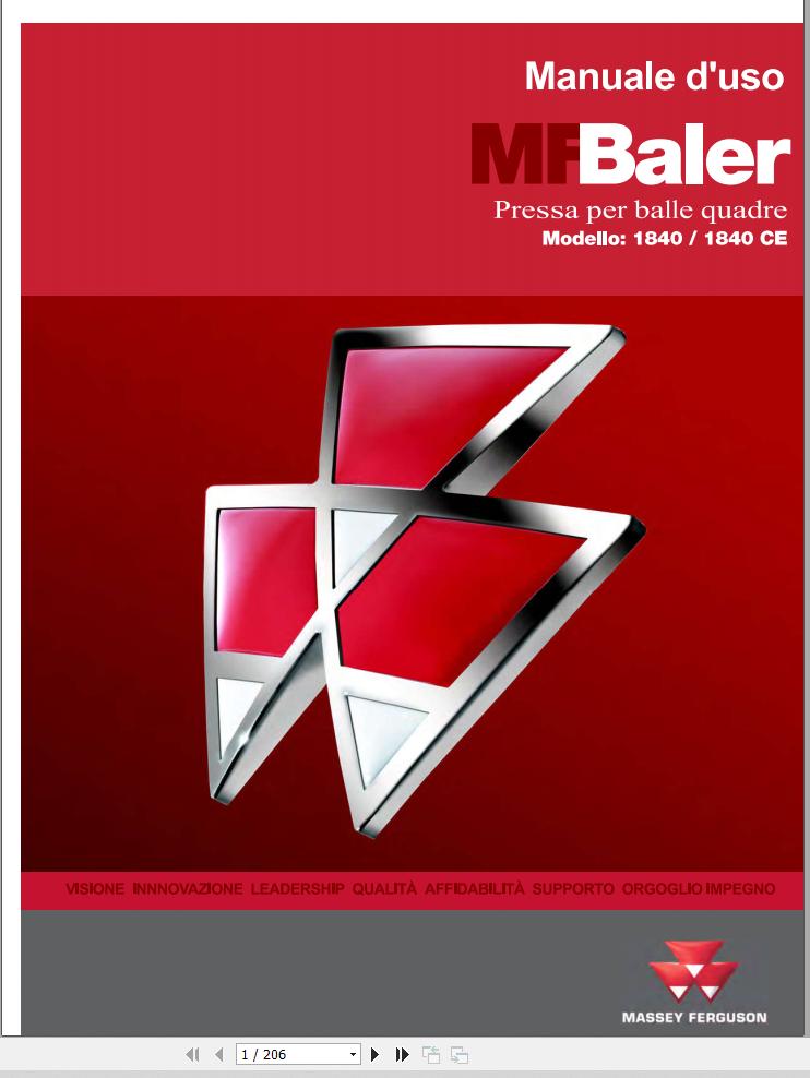 Massey Ferguson Baler 1840 1840CE Operator Manual 79035905A IT 1