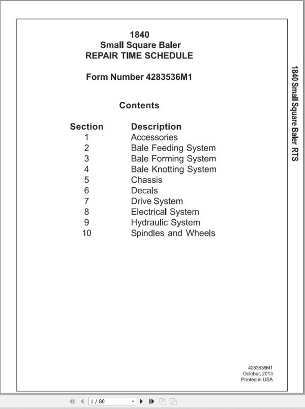 Massey Ferguson Baler 1840 Repair Time Schedule 4283536M1 1