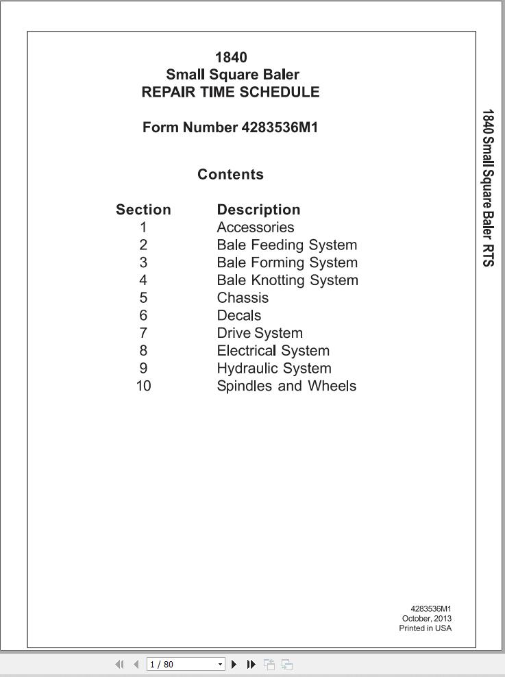 Massey Ferguson Baler 1840 Repair Time Schedule 4283536M1 1
