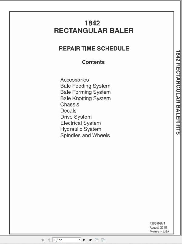 Massey Ferguson Baler 1842 Repair Time Schedule 4283599M1 1
