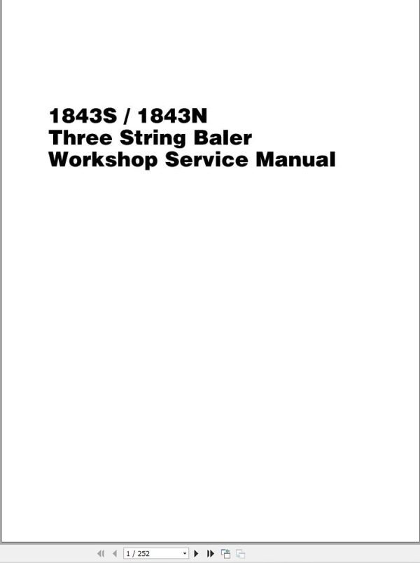 Massey Ferguson Baler 1843S 1843N Workshop Service Manual 4283392M91 1