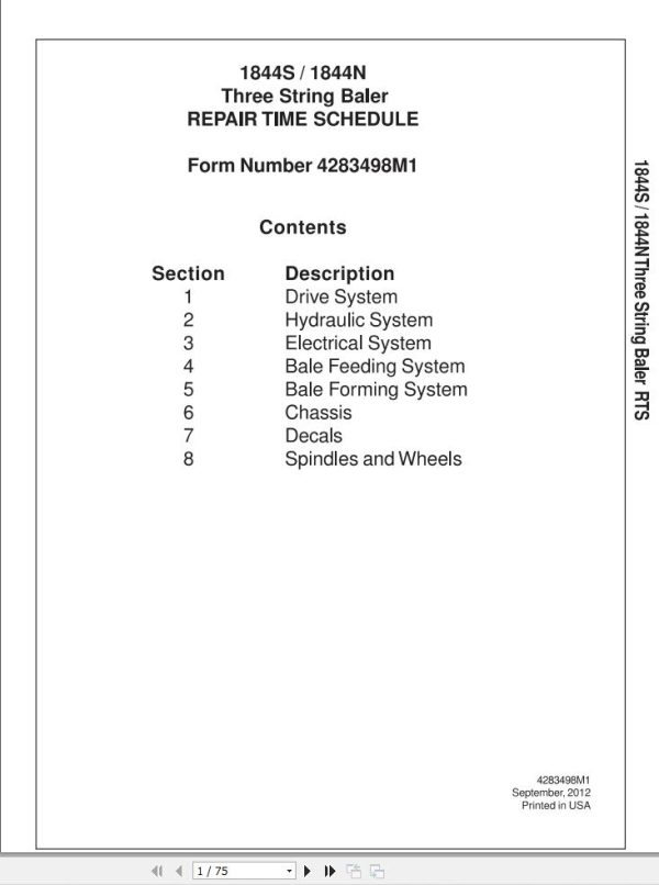 Massey Ferguson Baler 1844S 1844N Repair Time Schedule 4283498M1 1