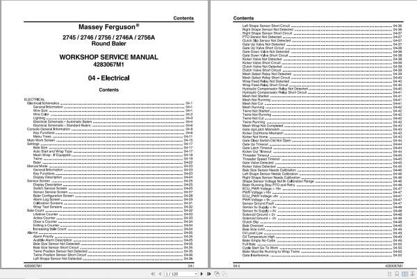 Massey Ferguson Baler 2745 to 2756A Workshop Service Manual 4283067M1 1