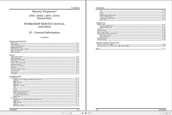 Massey Ferguson Baler 2846 to 2856A Service Manual 4283398M2 1