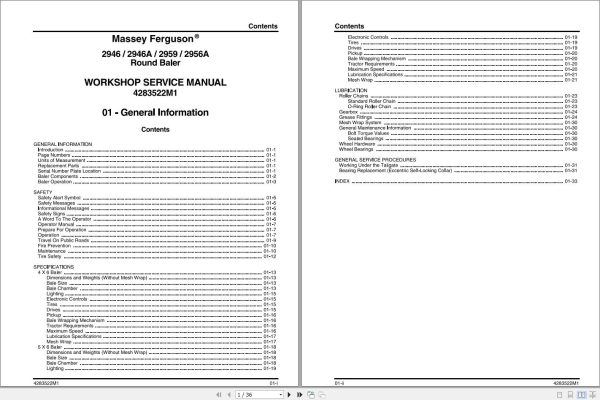 Massey Ferguson Baler 2946 to 2956A Service Manual 4283522M1 1