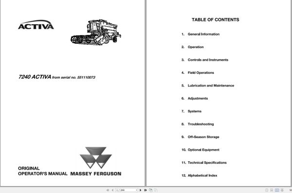 Massey Ferguson Combine 7240 ACTIVA Operator Manual 1