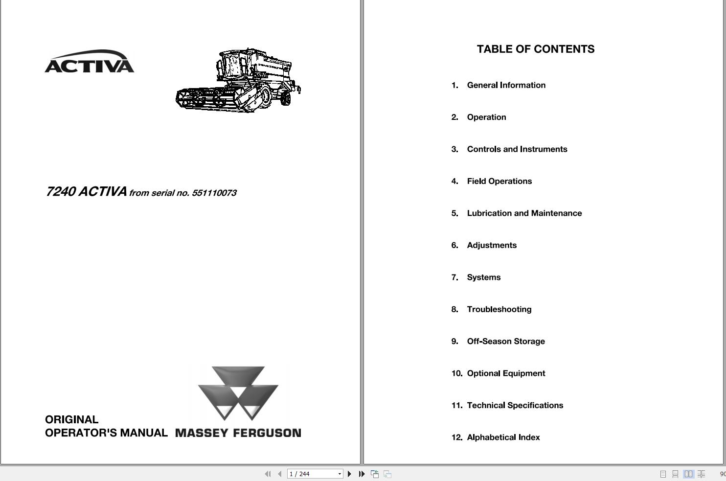 Massey Ferguson Combine 7240 ACTIVA Operator Manual 1