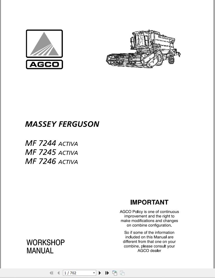 Massey Ferguson Combine 7244 7245 7246 ACTIVA Workshop Manual 327208010 1