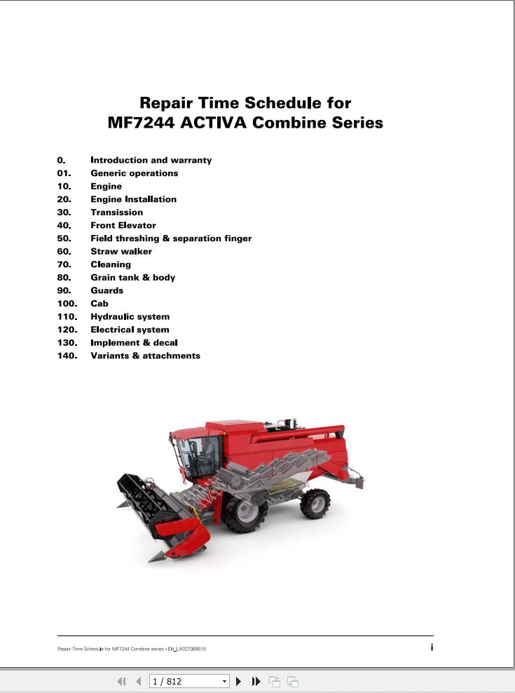 Massey Ferguson Combine 7244 ACTIVA Repair Time Schedule LA327389010 1