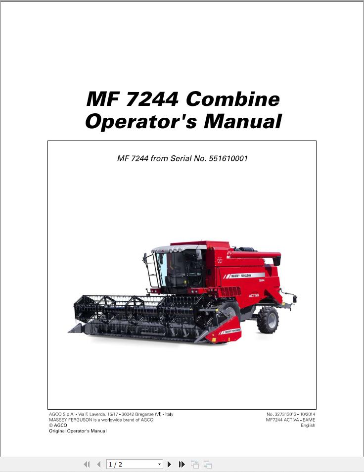Massey Ferguson Combine 7244 Operator Manual 327313013 1