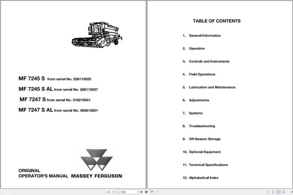 Massey Ferguson Combine 7245 7247 S SAL Operator Manual LA327239013 1