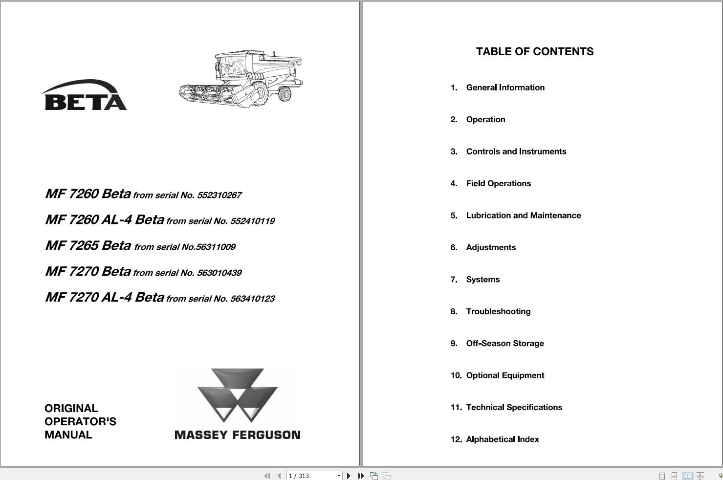 Massey Ferguson Combine 7260Beta to 7270AL 4 Beta Operator Manual LA327176019A 1