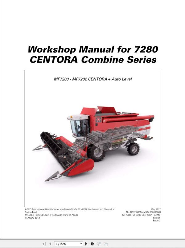 Massey Ferguson Combine 7280 7282 CENTORA Service Manual 1