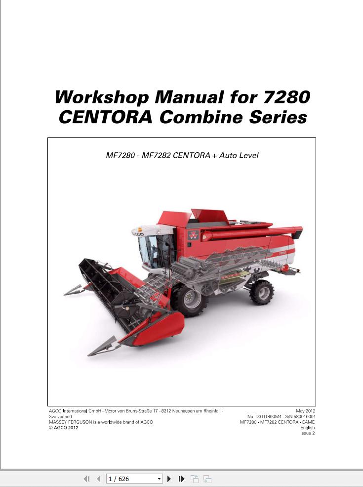 Massey Ferguson Combine 7280 7282 CENTORA Service Manual 1