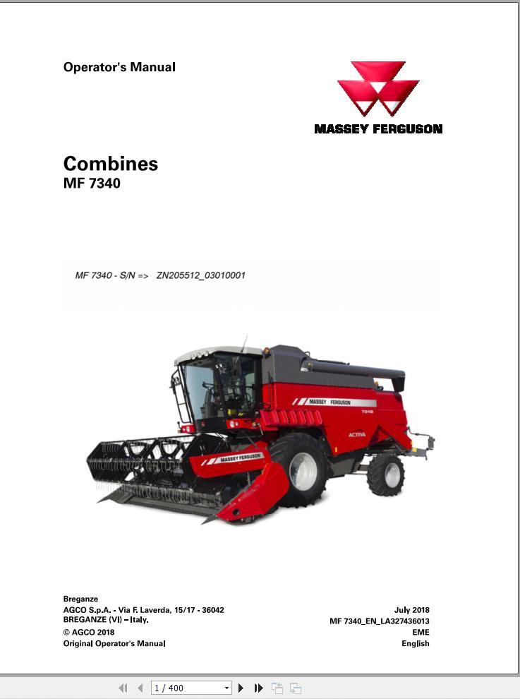 Massey Ferguson Combine 7340 Operator Manual 1