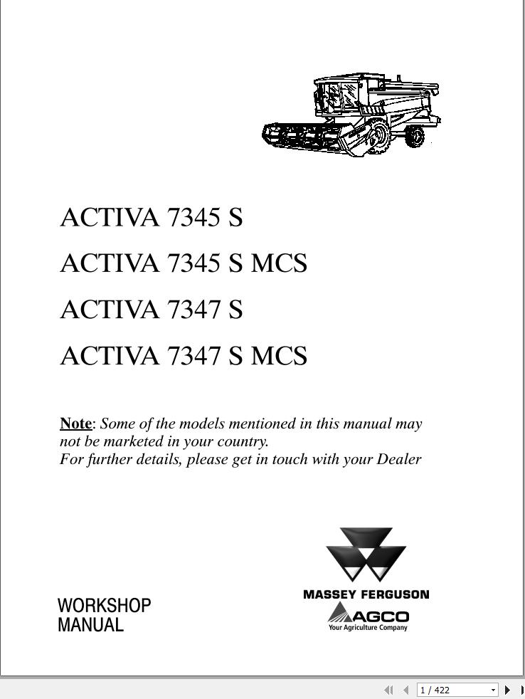 Massey Ferguson Combine 7345S to 7347SMCS ACTIVA Workshop Manual LA327325010M 1