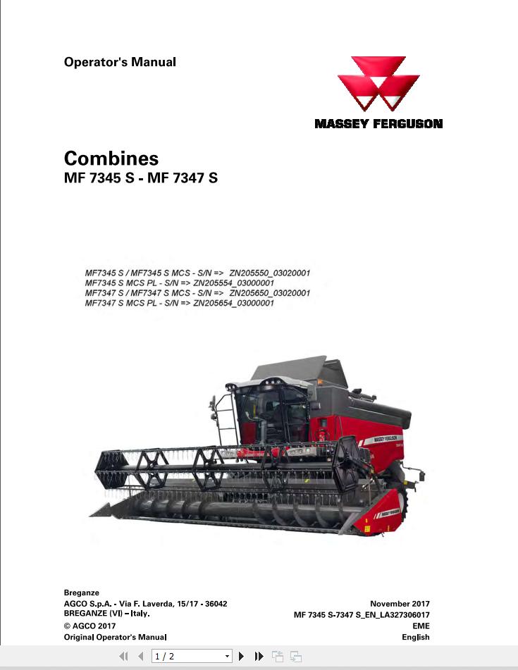 Massey Ferguson Combine 7345S to 7347SMCS PL Operator Manual LA327306017224 1