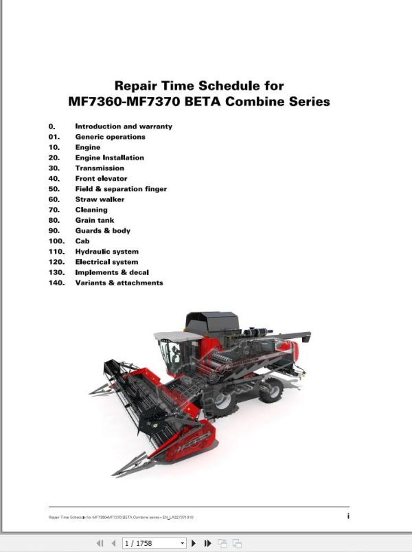 Massey Ferguson Combine 7360 7370 BETA Parts Catalog Manual LA327371010 1