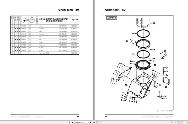 Massey Ferguson Combine 7360 7370 BETA Parts Catalog Manual LA327371010 2