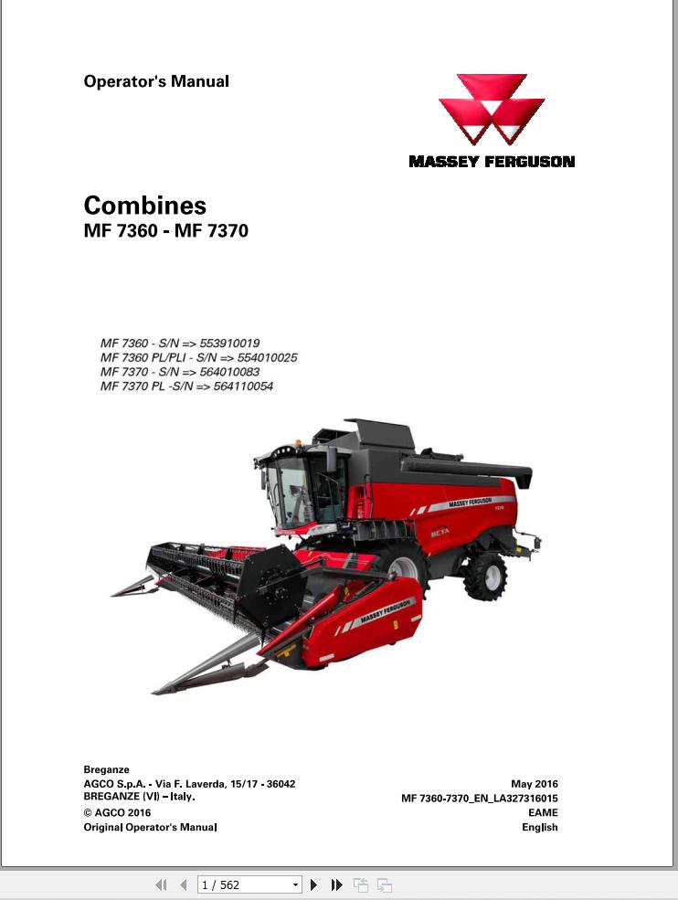 Massey Ferguson Combine 7360 7370 Operator Manual 1