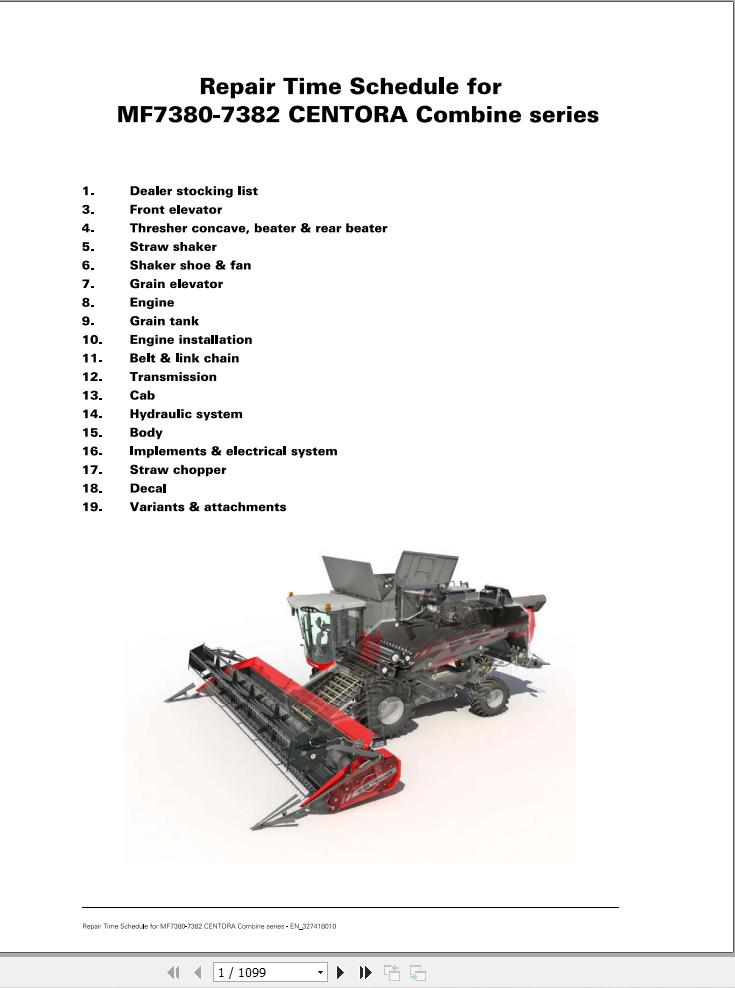 Massey Ferguson Combine 7380 7382 CENTORA Repair Time Schedule 327418010 1