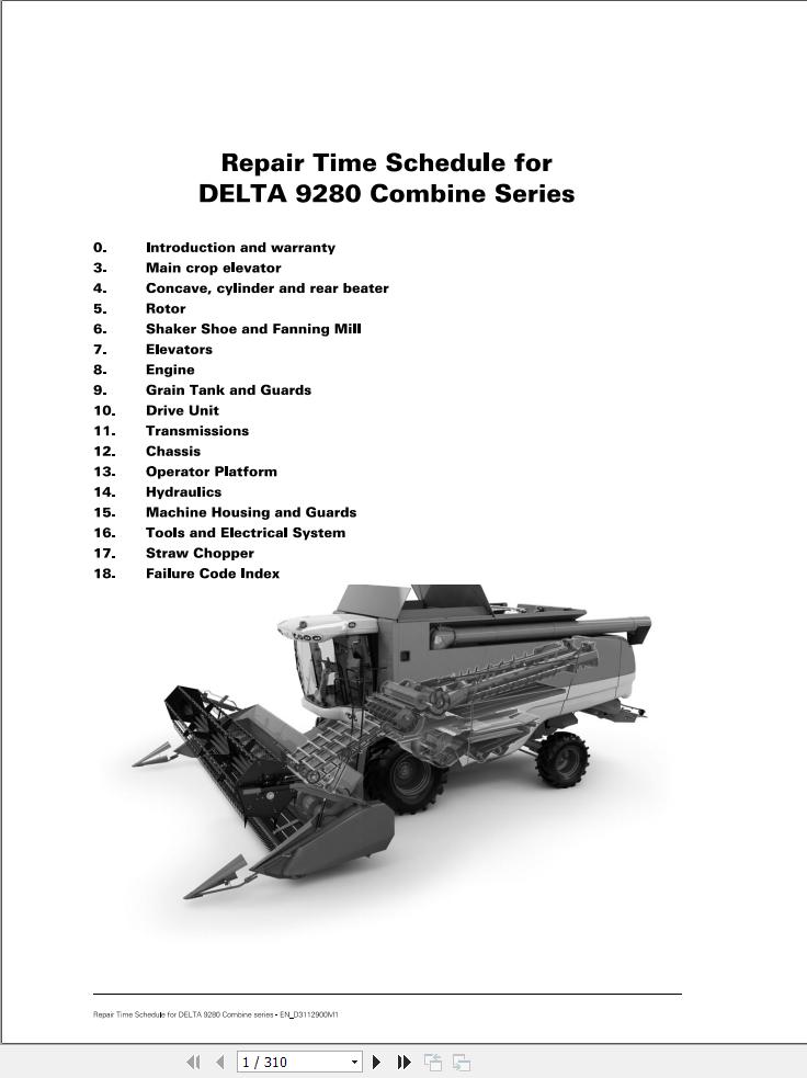 Massey Ferguson Combine 9280 DELTA Series Repair Time Schedule 1