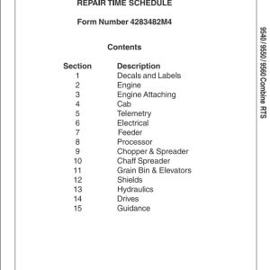 Massey Ferguson Combine 9540 9550 9560 Repair Time Schedule 4283482M4 1