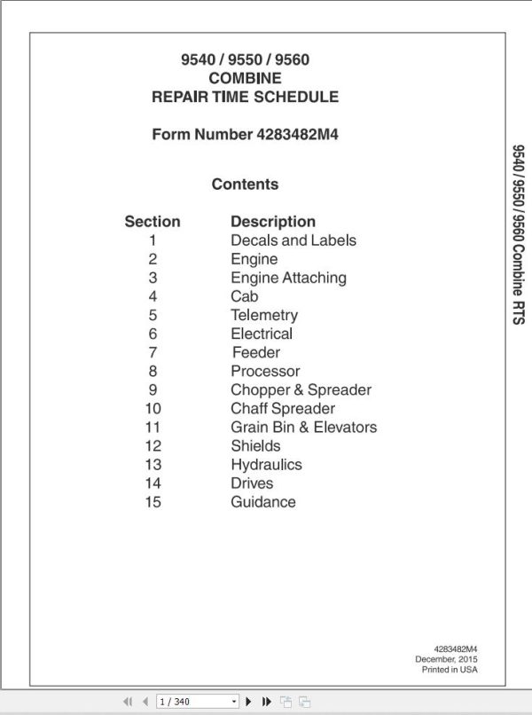 Massey Ferguson Combine 9540 9550 9560 Repair Time Schedule 4283482M4 1