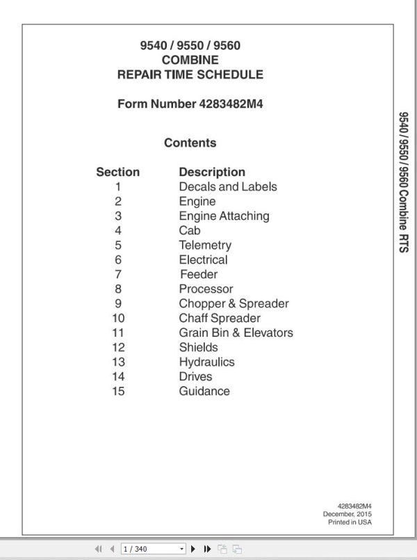 Massey Ferguson Combine 9540 9550 9560 Workshop Service Manual 4283482M4 1