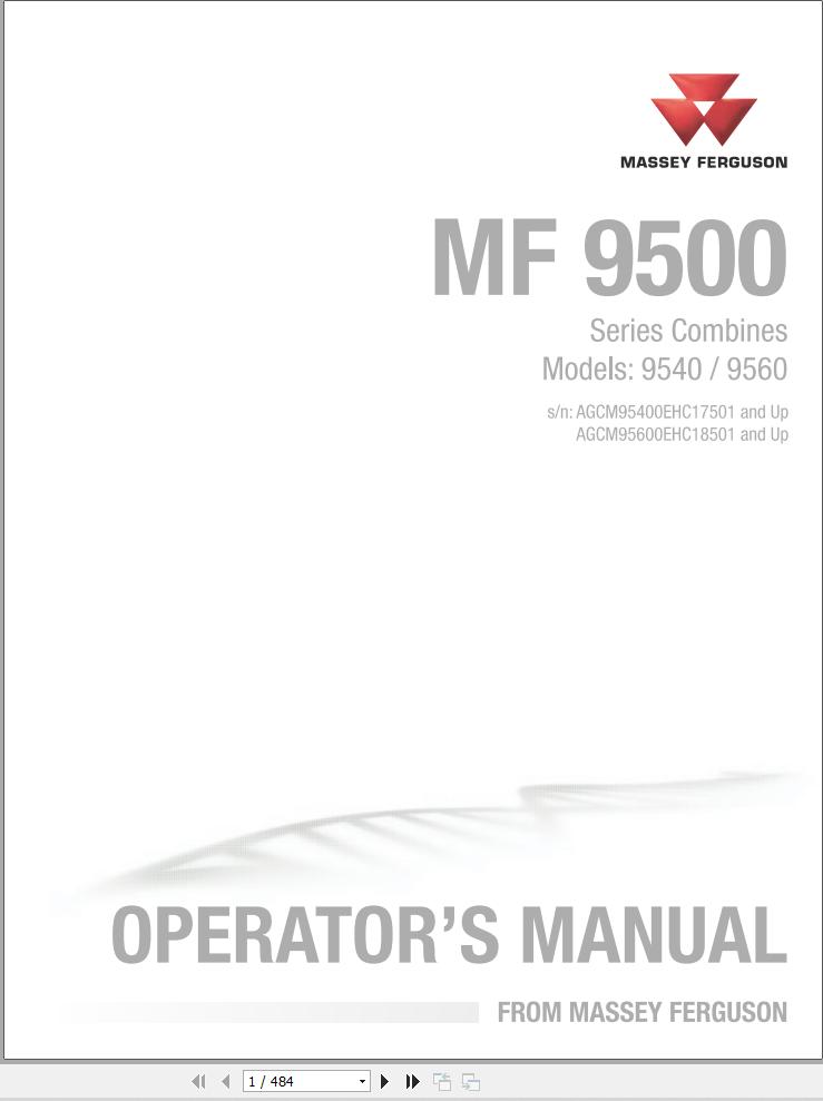 Massey Ferguson Combine 9540 9560 Operator Manual 700744638A 1