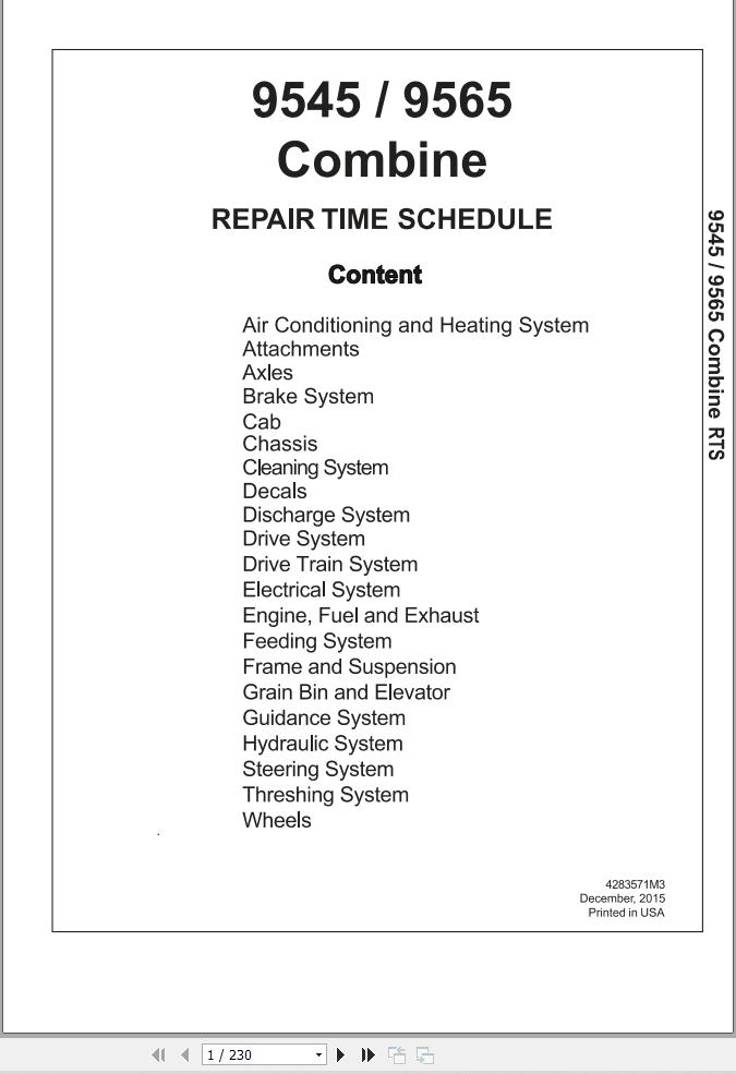 Massey Ferguson Combine 9545 9565 Service Manual 1