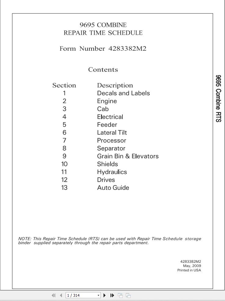 Massey Ferguson Combine 9695 Repair Time Schedule 4283382M2 1