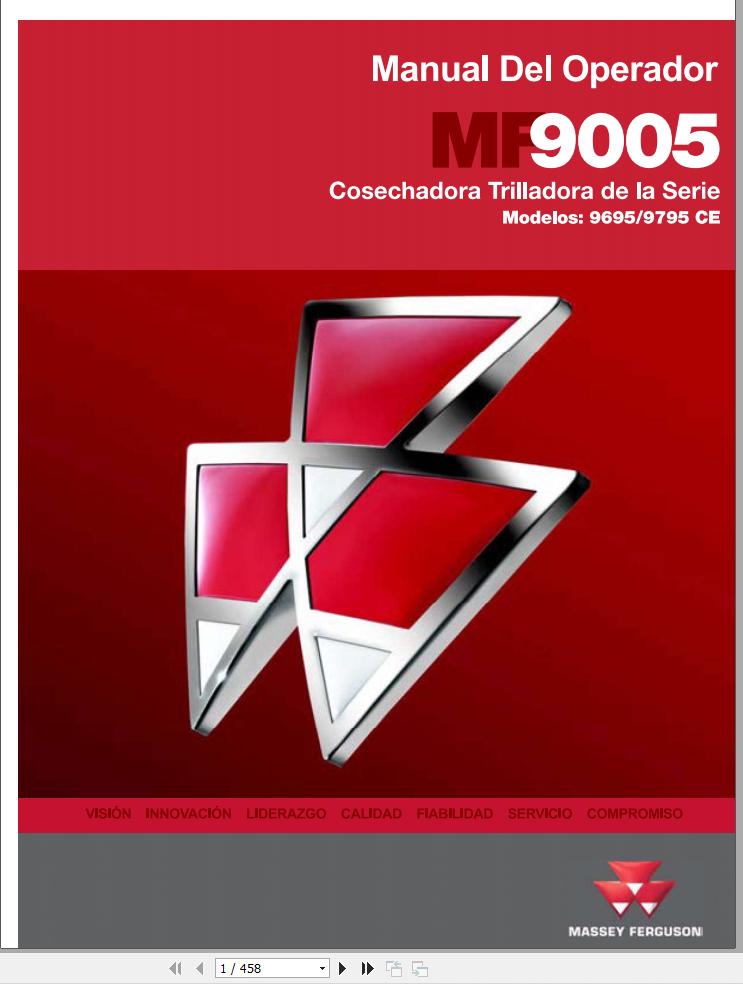 Massey Ferguson Combine 9695CE 9795CE Operator Manual 700735875F ES 1