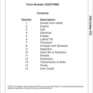 Massey Ferguson Combine 9795 Repair Time Schedule 4283379M2 1