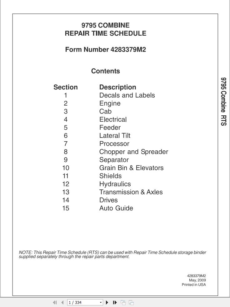 Massey Ferguson Combine 9795 Repair Time Schedule 4283379M2 1