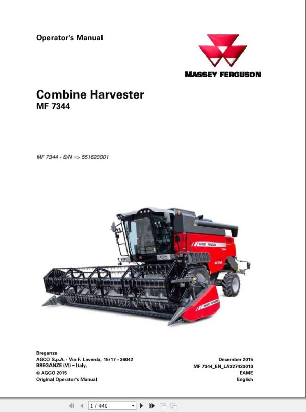 Massey Ferguson Combine Harvester 7344 Operator Manual 1