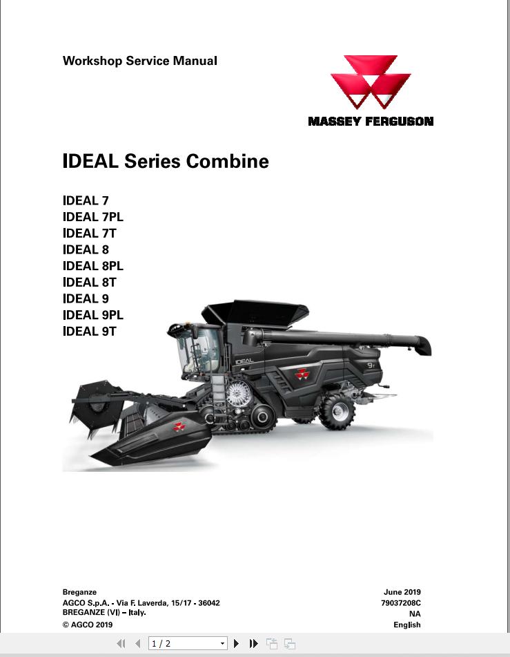 Massey Ferguson Combine IDEAL Series Workshop Service Manual 79037208C 1