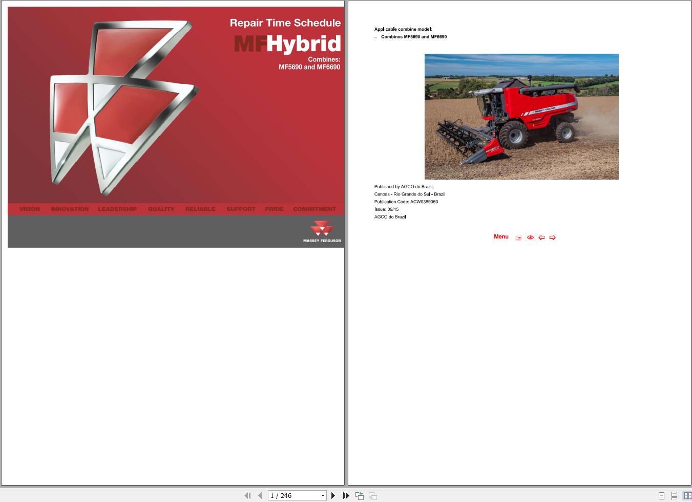 Massey Ferguson Combine MF5690 MF6690 Repair Time Schedule ACW0389060 1