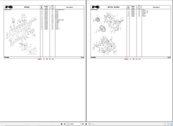 Massey Ferguson Combine MF9695 MF9795 MF9895 Repair Time Schedule ACW0388940 2