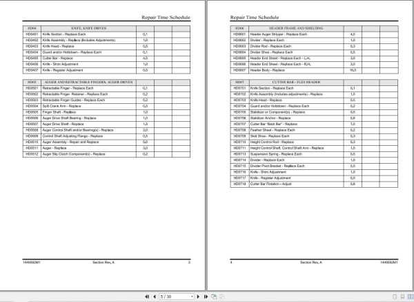 Massey Ferguson Combines 9690 9790 Repair Time Schedule 1449592M1 2