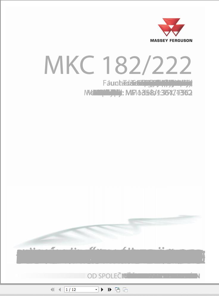 Massey Ferguson Conditioner MKC182 MKC222 Operator Manual FEL1276920101 1